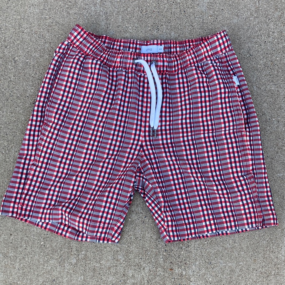 🍄Onia Charles Gingham Red Plaid Check Swim Trunks